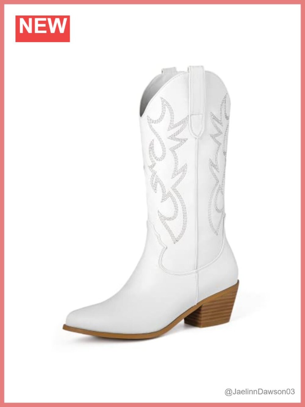 Cowgirl Boots Embroidered Pointed Toe Mid Calf Block Heel Pull On